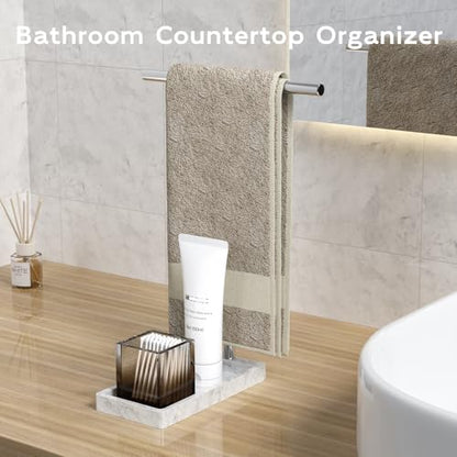Volnamal 2-in-1 T-Shape Hand Towel Holder for Bathroom Countertop, Silver | Heavy Non-Tipping Towel Holder with Countertop Tray, Extended-Heigher Towel Stand for Standard, Rust-resistance & Durability