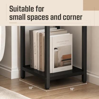 10" Wide Square Drink Table with Adjustable Feet - 2-Tier Small Side Table for Apartments, Balcony & Office | Space-Saving, Lightweight & Multi-Functional (Plants, Books, Drinks, Black) - color: Black, size: 2-Tier-10"wide