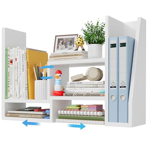 Desktop File Organizer Desk Organizer Shelf - White Office Organization Shelves for Top of Desk Organizers and Accessories Corner Bookshelf Table Top Shelving Small Hutch Decorations for Women Office - color: White