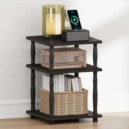 Furinno Turn-N-Tube Night Stand, 3-Tier Square Nightstand, Open Shelf Side Table, End Table with Classic Tube, for Living Room, Bedroom, Espresso - color: Espresso/Black, size: 3-Tier, Classic Tube