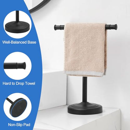 RUMOSE 13 Inch Matte Black Towel Stand Hand Towel Holder Bathroom Kitchen Vanity Countertop T-Shape Towel Rack Free Standing Stainless Steel Towel Bar Towel Ring - color: Matte Black