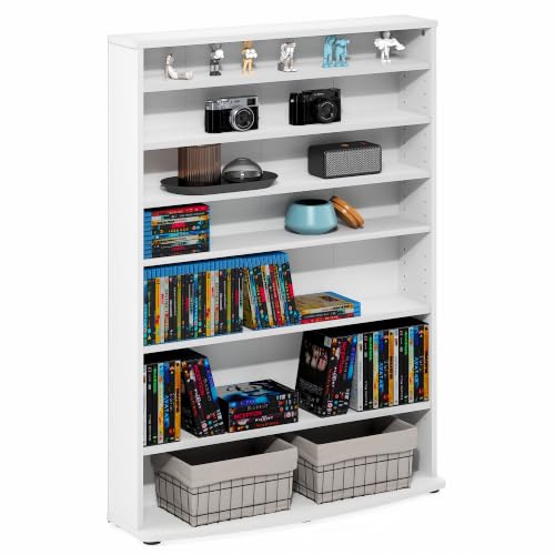 Furinno Jaya DVD Shelf, 7-Tier Wide CD Rack, Media Shelf, White | Open Shelf, Adjustable Shelves, DVD Storage Cabinets for CD Blueray Game Disc, Easy Assembly, for Living Room, Home Office - color: White, size: 7-Tier