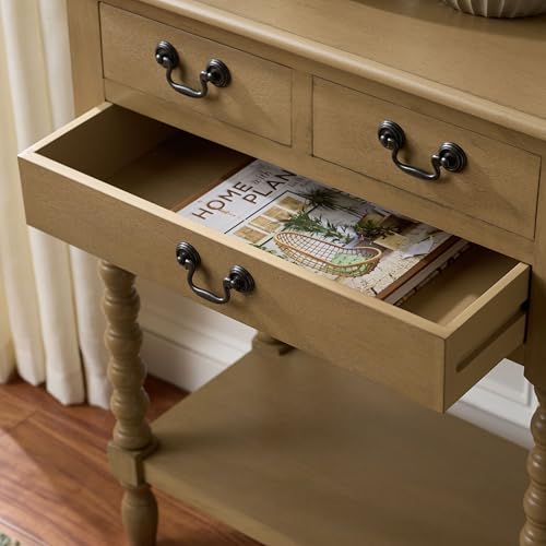 SAFAVIEH Furniture - Athena 3-Drawer Console Table - Desert Brown - Solid Wood - Farmhouse Classic Design - Ideal for Entryway, Living Room, Hallway, 23.5" W x 13" D x 29.5" H (CNS5703F) - color: Desert Brown