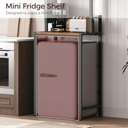 MAHANCRIS Bakers Rack with Mini Fridge Shelf, 3-Tier Microwave Stand, Coffee Bar Station with Paper Holder, Freestanding Kitchen Storage Rack, for Kitchen, Rustic Brown and Black BRHR5401 - color: Rustic Brown and Black