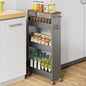 XYZLVSI Slim Storage Cart, 4 Tier Rolling Kitchen Cart on Wheels for Small Space, Narrow Laundry Bathroom Organizers Mobile Shelving Unit Metal Utility Cart with Handle, 5.9in Width, Gray | 5.9" W skinny storage cart, 12.4" bottom metal utility cart with