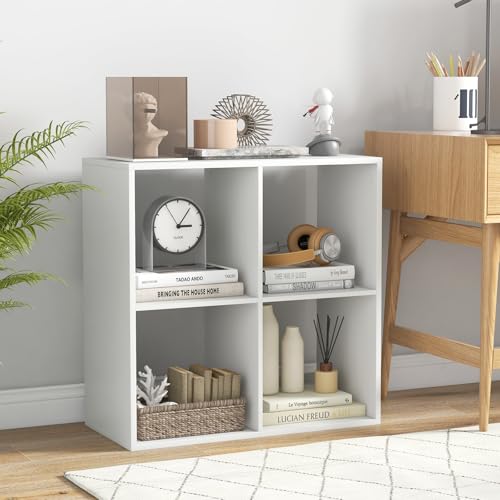 4 Cube Storage Organizer, Small Bookshelf for Small Space, 2-Tier Bookcase with Open Back, Wooden Display Shelf for Bedroom, Living Room - color: White, size: 4-Cube