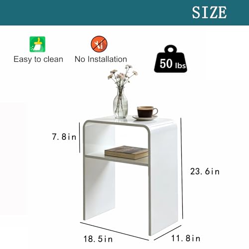 White Acrylic 2-Tier End Table – 23.6”H Modern Nightstand with Shelf, Sturdy Bedside Storage for Bedroom, Living Room, Home Office, No Assembly Required - size: white