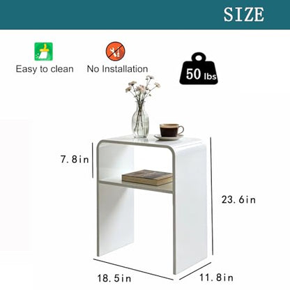 White Acrylic 2-Tier End Table – 23.6”H Modern Nightstand with Shelf, Sturdy Bedside Storage for Bedroom, Living Room, Home Office, No Assembly Required - size: white