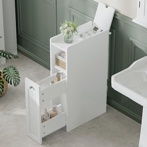 ChooChoo Slim Bathroom Storage Cabinet, Small Narrow Storage Organizer with Slide Out Drawers, Freestanding Toilet Paper Holder, Bathroom Cabinet for Small Places, White - color: White