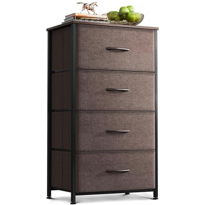 AODK Small Dresser for Bedroom with 4 Storage Drawers, Brown | Dressers Chest of Drawers Fabric Dresser with Sturdy Steel Frame, Dressers for Closet with Wood Top - color: Brown