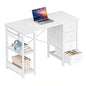 Casaottima 40 Inch Small Computer Desk with 4 Fabric Drawers, Modern PC Desk for Small Spaces, Home Office Desk with Storage Shelves, Pure White - color: Pure White