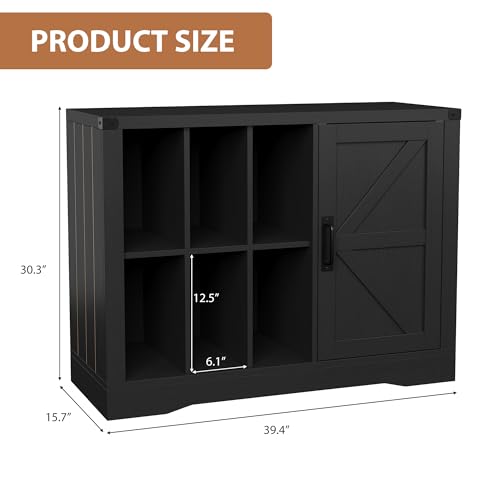 Vinyl Record Player Stand with Storage, 39.4" Farmhouse Turntable Stand Cabinet with Barn Door, Holds 750+ LP Albums, Wooden Stereo Cabinet & Media Console Display Shelf for Living Room, Black