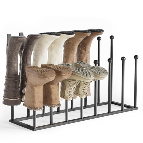 pickpiff Free Standing Shoe Racks - Black Metal Boot Rack Organizer Tall Boots for Dorm Room, Closet, Entryway, Bedroom, Patio Outdoor, Hallway, Black, Shoe Storage Fit for 8 Pairs - color: Black, size: Standard Poles - Large for 8 Pairs