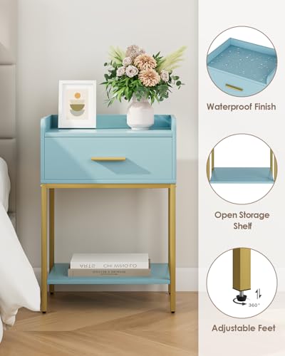 Nightstand,Modern Bedside Table Night Stand with Storage Drawer and Open Shelf,Small End Side Table for Bedroom,Living Room,Blue - color: Blue