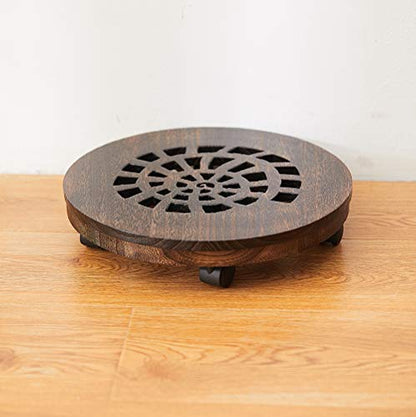 Wood Plant Caddy, Heavy Duty Rolling Planter Dolly With Rotating Casters, Movable Flower Pot Stand, Round Plant Rack With Lockable Wheels,Heavy Objects Hauling (13 Inch) - size: 13 Inch