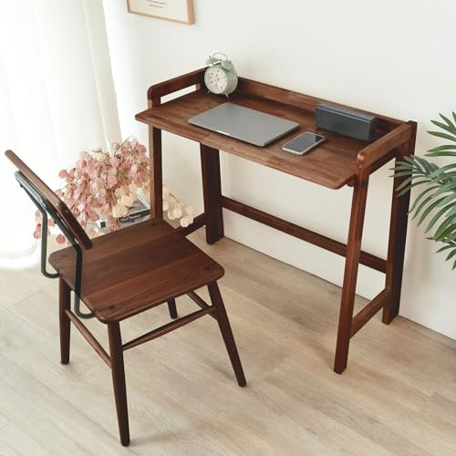 Computer Desk, Foldable Desk, Home Office Desks, Solid Wood Writing Desk, Mid Century Modern Desks, Oak Study Table, Folding Desks for Small Spaces, 31.5 W x 27.6 H x 13.6 D Inches, Walnut - size: 31.5 inches