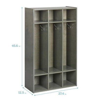 ECR4Kids Streamline 3-Section Coat Locker with Cubby Storage, Classroom Furniture, Grey Wash - color: Grey Wash