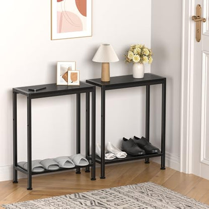 Narrow Side Table for Small Space, 2-Tier Slim End Table, Thin Nightstand, Skinny Snack Couch Table, Sofa Bedside Table in Living Room, Bedroom, Study, Kitchen and Balcony (Black) - color: Black, size: 2-Tier (7.9''D*17''W*22.8''H)