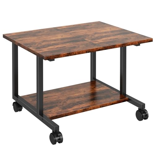 Livofloral Under Desk Printer Stand with Storage Shelf, 2-Tier Industrial Mobile Printer Table for Home and Office, Printer Stand with Wheels,Rustic Brown - color: Brown