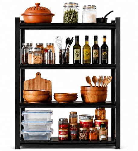 4 Tier Kitchen Storage Shelf, Kitchen Organizers Space Saving All Steel Freestanding Rack, Heavy Duty Metal Shelving Unit, Adjustable Open Shelf for Pantry Organizers and Storage. 54"H×23.6"W×13.8"D - size: 4 Tier 54"H×23.6"W×13.8"D