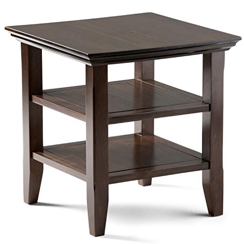 SIMPLIHOME Acadian End Table - 19 inch Wide Solid Wood Square Side Table with 2 Open Shelves in Brunette Brown, Transitional Nightstand or Shelving Unit for Living Room or Bedroom with Storage - color: Brunette Brown, size: 19 inch, style: End Table