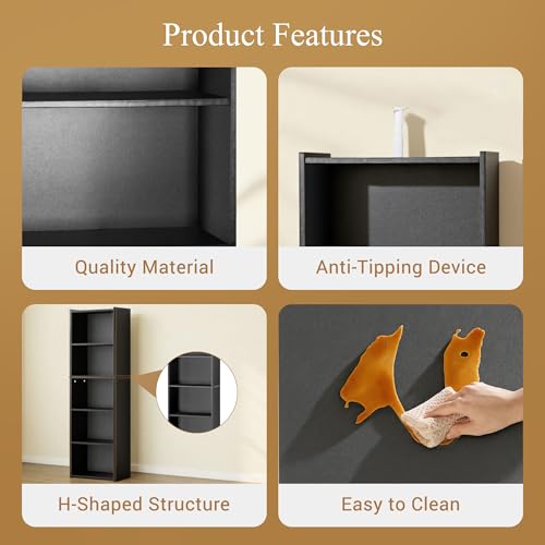 ZENY 5-Tier Shelf Bookcase, Freestanding Wood Storage Display Open Bookshelf for Home Office (Black) - color: Black