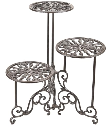 Sungmor Heavy Duty Cast Iron Plant stand, 3 Tier Foldable Metal Plant Shelf, 24in Tall Vintage Flower Pot Holder Indoor Outdoor Tiered Plant Stand, Rustic Plant Display Rack for Corner Balcony Patio - color: 3-Tiers Stand & 24Inch Tall