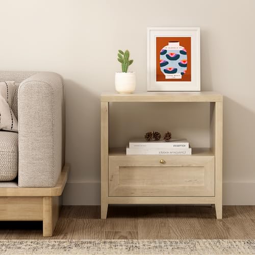 Modern Nightstands Set of 2, Farmhouse End Side Table with Drawer Freestanding Wide Bedside Table for Living Room Bedroom Sofa, Light Oak - color: 1 Drawer/Light Oak, size: 2PCS