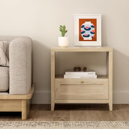 Modern Nightstands Set of 2, Farmhouse End Side Table with Drawer Freestanding Wide Bedside Table for Living Room Bedroom Sofa, Light Oak - color: 1 Drawer/Light Oak, size: 2PCS