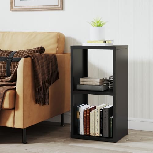 Metal 2 Cube Storage Organizer, Black Short Bookshelf with Storage, 2 Tier Cube Storage Shelf, Small Nightstand, Slim Side Table for Living Room, Office, Study, 15 min Assembly - color: Black, size: 2 Cube