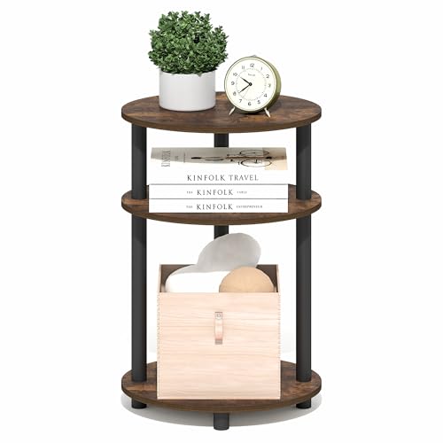 Furinno Turn-N-Tube Side Table, 3-Tier Oval End Table, Night Stand, Bedside Table, for Living Room, Bedroom, Amber Pine - color: Amber Pine, size: 1-Pack, Plastic Frame, 3-Tier, 23 Inches Tall