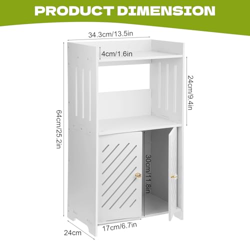 Bathroom Storage Cabinet, 3-Tier Bathroom Floor Cabinet, Small White Floor Cabinet Freestanding Organizer with Door and Shelf, for Bathroom, Living Room, Entryway, Kitchen, Hallway Small Space