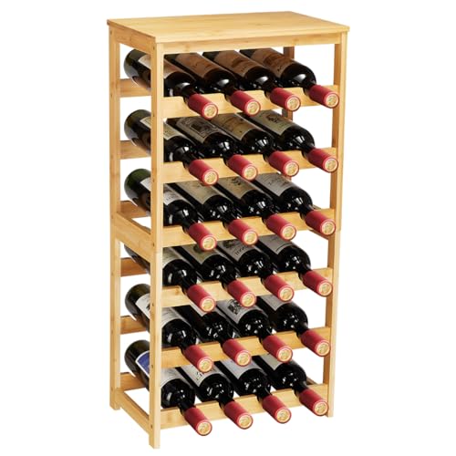 Wine Rack 24-Botttle Freestanding Floor, 6-Tier Wine Rack Shelf with Table Top, Bamboo Display Wine Storage Shelves Kitchen Bar Dining Room Living Room, Natural - color: 6 Tier Natural