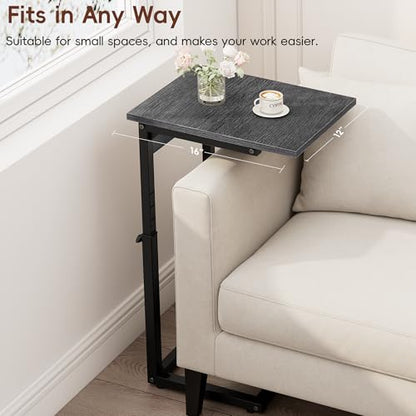Vagusicc C Shaped End Table with Charging Station, 33" Tall Side Table for Couch, Adjustable Height C Table End Table, Couch Table Slide Under Sofa Table TV Tray Table for Living Room, Gray Walnut - color: Gray Walnut, style: Charging Station