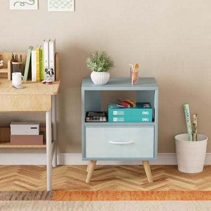Huhote Kids Nightstand, 2-Tier Night Stand with Drawer, Modern Side Table for Bedroom, Study Room, Small Spaces, Blue - color: Blue, size: 2-Tier with Drawer