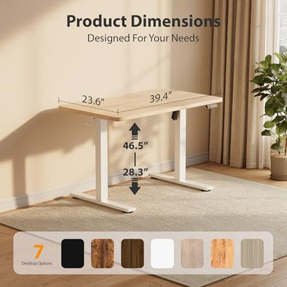 Cubiker Standing Desk, 40x24 Inches Sit Stand Home Office Desk, Electric Stand up Desk, Adjustable Desk with Splice Board, White Frame/Maple Top - color: Maple, size: 40x24