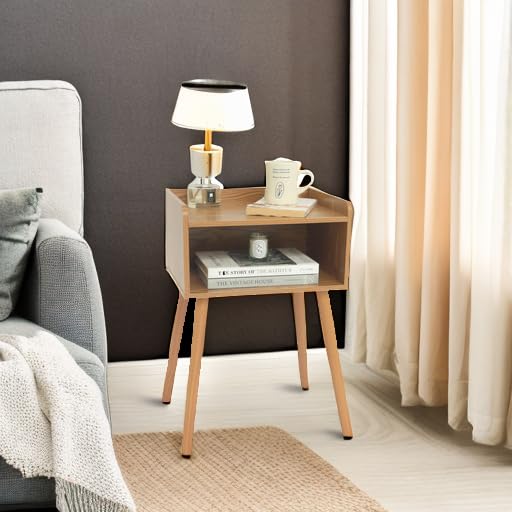 MaxSmeo Nightstand, Mid Century Modern Side Table Bedroom with Storage, Small End Bedside Table with Solid Wood Legs for Living Room, Office Small Spaces (Brown) - color: Modern Brown
