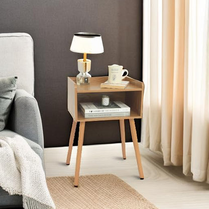 MaxSmeo Nightstand, Mid Century Modern Side Table Bedroom with Storage, Small End Bedside Table with Solid Wood Legs for Living Room, Office Small Spaces (Brown) - color: Modern Brown