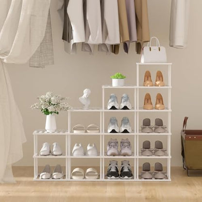SHIISEWE White Bamboo Shoe Rack for Small Spaces 6 Tier Tall Vertical Narrow Rack - color: White, size: 6 Tier