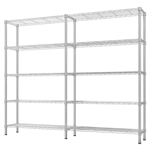5-Tier Shelf, Adjustable Wire Metal Rack Shelving, Heavy Duty Standing Storage Shelves, Garage, Kitchen, Office, Bathroom, Shelfs Easy Assembly, 58" W x 14" D x 71" H, Chrome - color: Chrome, size: 5-tier 57.87"W x 13.78"D x 70.87"H