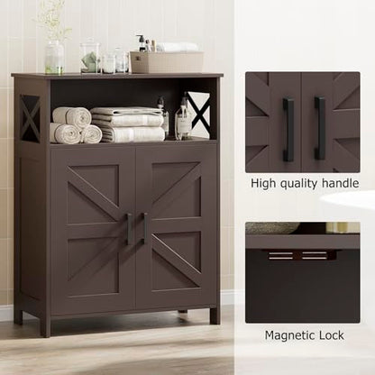 Homhedy Farmhouse Bathroom Storage Cabinet with 2 Doors, Toilet Paper Cabinet with Adjustable Shelf, Small Bathroom Cabinet for Kitchen/Laundry/Living Room, 11.8 x 23.6 x 31.5 Inches, Brown - color: Brown