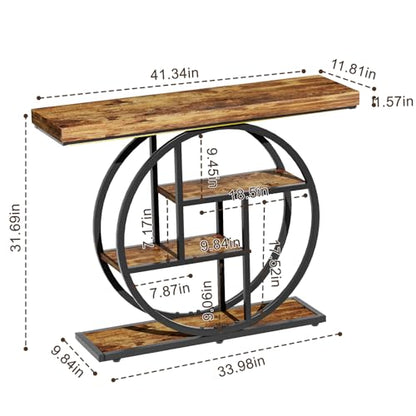 RANXFLOAT Console Tables for Entryway, 4-Tier Industrial Narrow Wood Sofa Table, Entryway Table with Storage Shelves for Living Room (Without Outlet & LED)