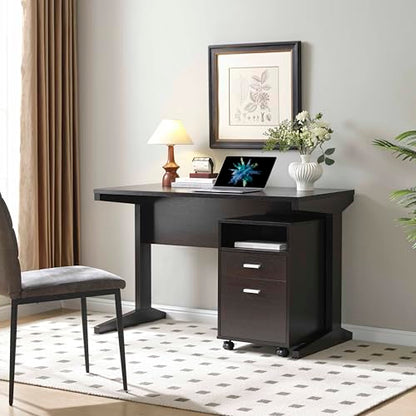 47.25" Home Office Desk with Rolling File Cabinet, Modern Computer Desk with 2 Drawers & Open Shelf, Executive Writing Desk for Workstation, Espresso