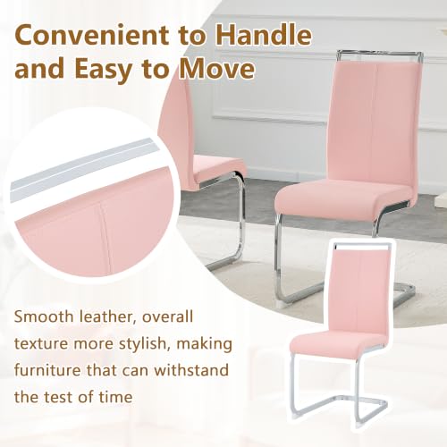 Baysitone Modern Dining Chairs Set of 2, Side Dining Room Chairs, High Back Kitchen Chairs with Faux Leather Padded Seat for Dining Room,Kitchen, Living Room Pink - color: Pink, size: Set of 2