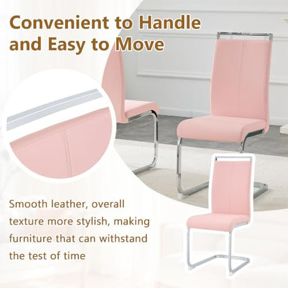 Baysitone Modern Dining Chairs Set of 2, Side Dining Room Chairs, High Back Kitchen Chairs with Faux Leather Padded Seat for Dining Room,Kitchen, Living Room Pink - color: Pink, size: Set of 2