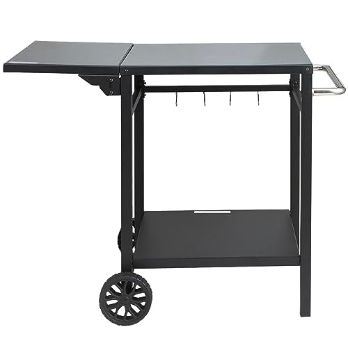 VEVOR Outdoor Grill Dining Cart with Double-Shelf, BBQ Movable Food Prep Table, Multifunctional Foldable Iron Table Top, Portable Modular Carts for Pizza Oven, Worktable with 2 Wheels, Carry Handle - size: 21.65"D x 21.65"W x 29.72"H, style: Iron Table To