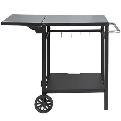 VEVOR Outdoor Grill Dining Cart with Double-Shelf, BBQ Movable Food Prep Table, Multifunctional Foldable Iron Table Top, Portable Modular Carts for Pizza Oven, Worktable with 2 Wheels, Carry Handle - size: 21.65"D x 21.65"W x 29.72"H, style: Iron Table To