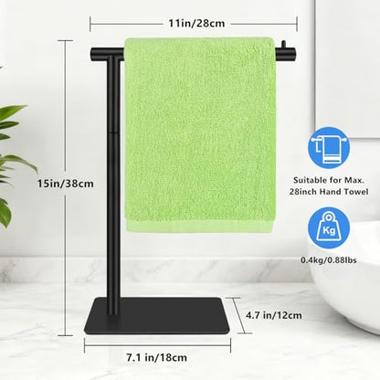 Hand Towel Holder, Stainless Steel Towel Holder Stand for Bathroom, L-Shaped Hand Towel Rack Standing for Vanity Kitchen Countertop, Black