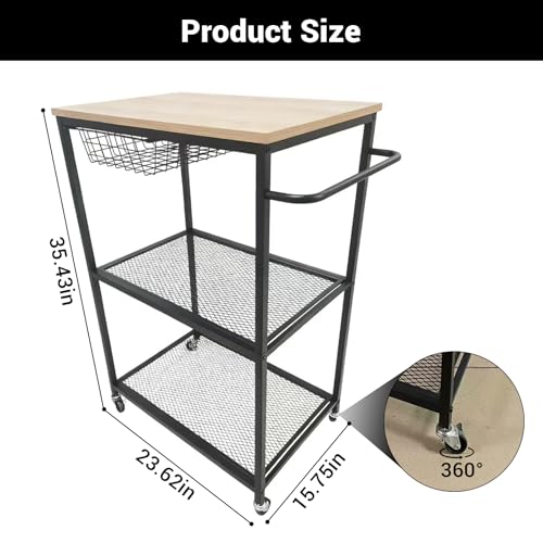 Rolling Kitchen Microwave Cart, 3 Tier Microwave Table Stand with Storage, Kitchen Utility Cart on Lockable Wheels, Small Coffee Cart Shelf Rack Organizer for Kitchen Island Coffee Bar Office Black