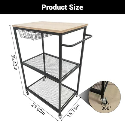 Rolling Kitchen Microwave Cart, 3 Tier Microwave Table Stand with Storage, Kitchen Utility Cart on Lockable Wheels, Small Coffee Cart Shelf Rack Organizer for Kitchen Island Coffee Bar Office Black